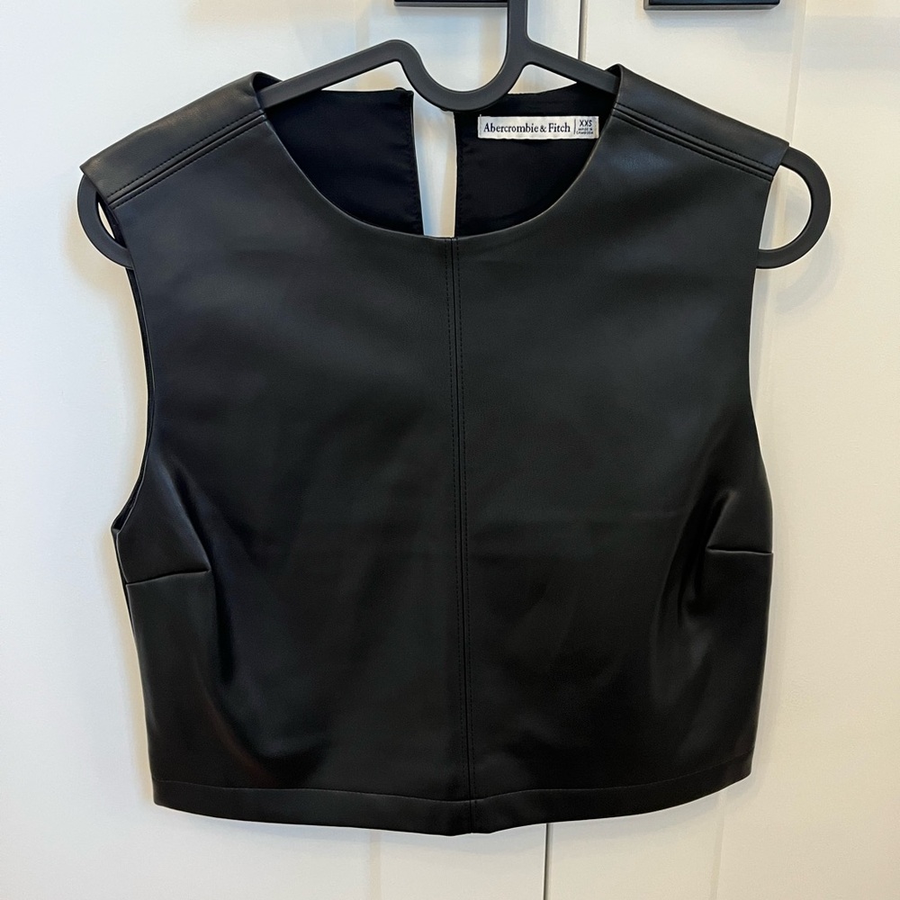 Black Faux Leather Cropped Tank Top